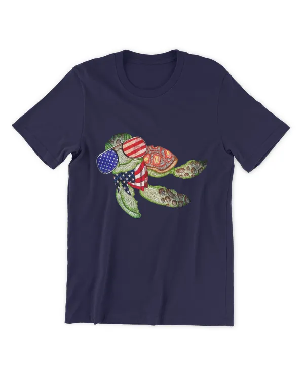 ETT2279 Fourth Of July American Flag USA Sea Turtle