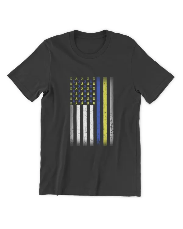 Blue & Yellow Ribbon Flag Down Syndrome Awareness Men Women Shirt