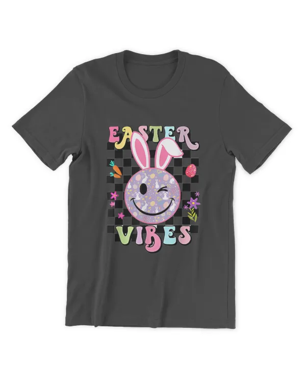 Retro Groovy Easter Vibes Bunny Checkered Smile Womens Girls - Men's Premium Tshirt Men's Premium Tshirt