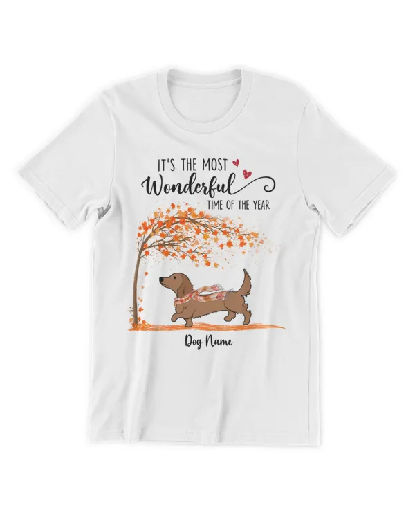 Most Wonderful Time Fall Season Dachshund Personalized Shirt, Dog Lover Gift, Autumn Shirt, GIft For Her, Gift For Him