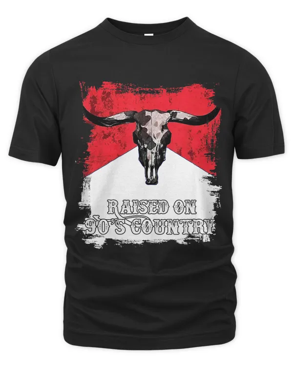 Vintage Raised On 90s Country Music Bull Skull Western 1
