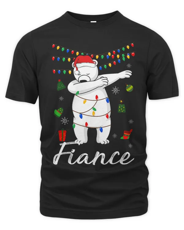 Fiance Bear Dabbing Lights Santa Funny Christms Family Xmas