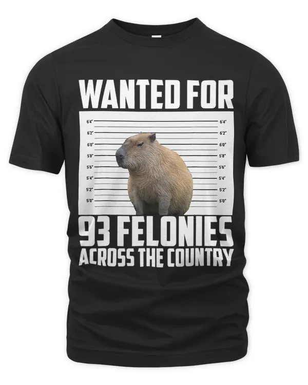 Funny Wanted For 93 Felonies Shirt Capybara Rodents Mugshot 1
