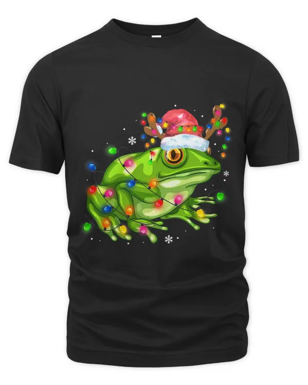 Frog Christmas Lights Tree Funny Santa Hat Merry Christmas
