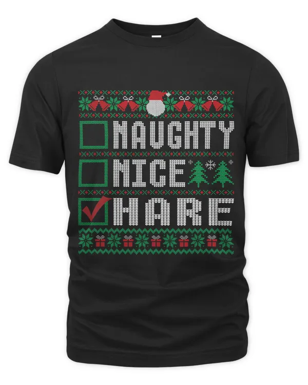 Naughty Nice Hare Animal Lovers Christmas List Funny Xmas