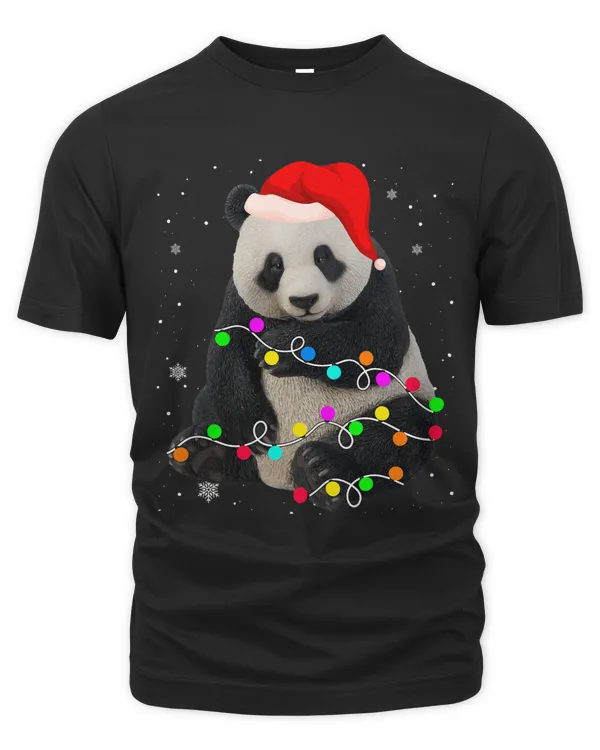 Panda Christmas Lights Funny Xmas Santa Hat Animals Lover