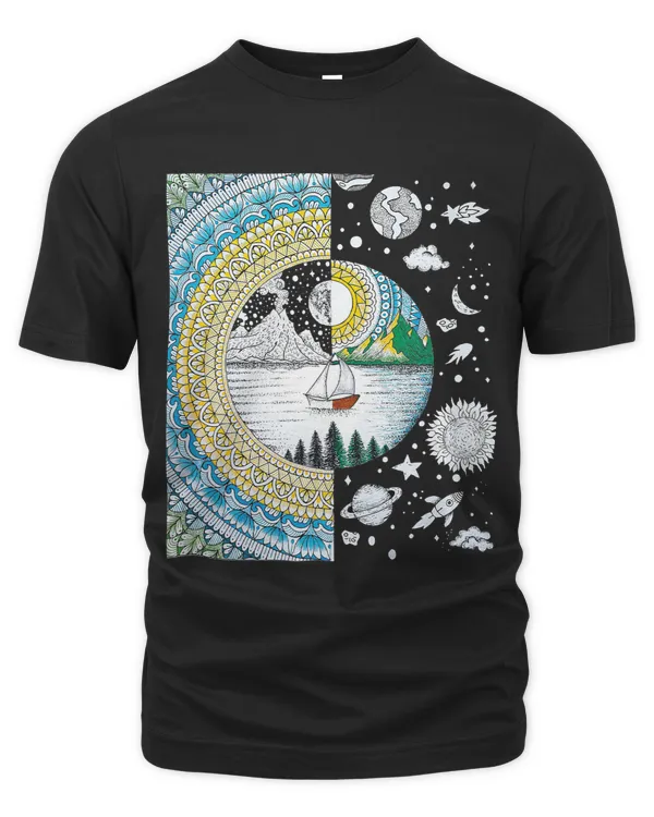 Sun and Moon Mandala Wall Art Geometry Sacred Fractal Design