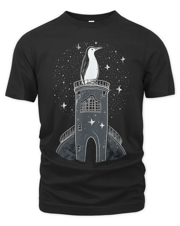 Penguin King Sitting in his Tower with a Starry Night Sky