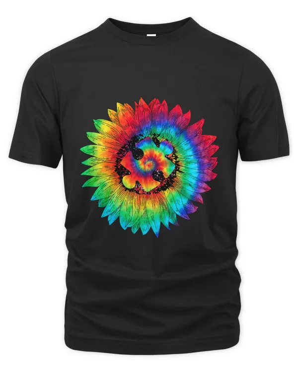 Tie Dye Autism Mom Sunflower Puzzle Piece Peace Love 60s 70s