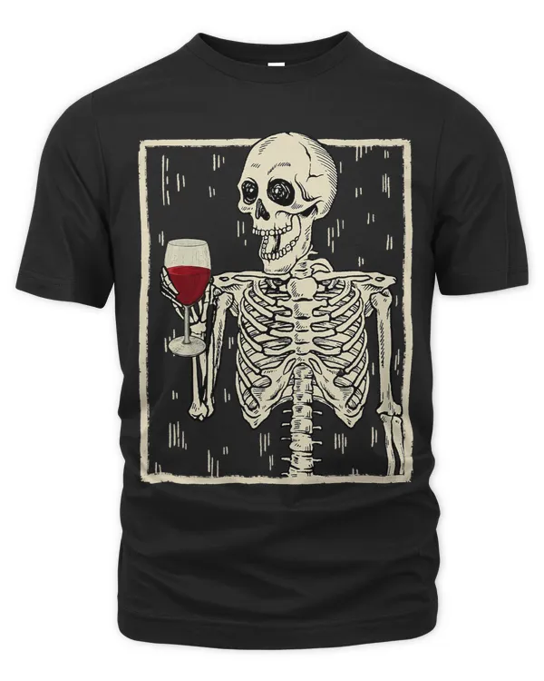 Funny Skeleton Drinking Wine Halloween Skull Men Women