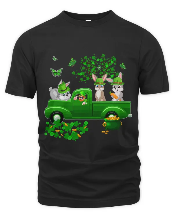 St. Patricks Day Boy Carrying Three Cute Rabbits On Pickup