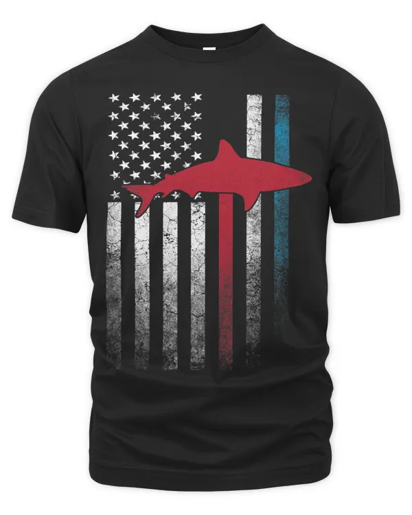 Shark Ocean 4th of July Gift American Flag USA Fishing