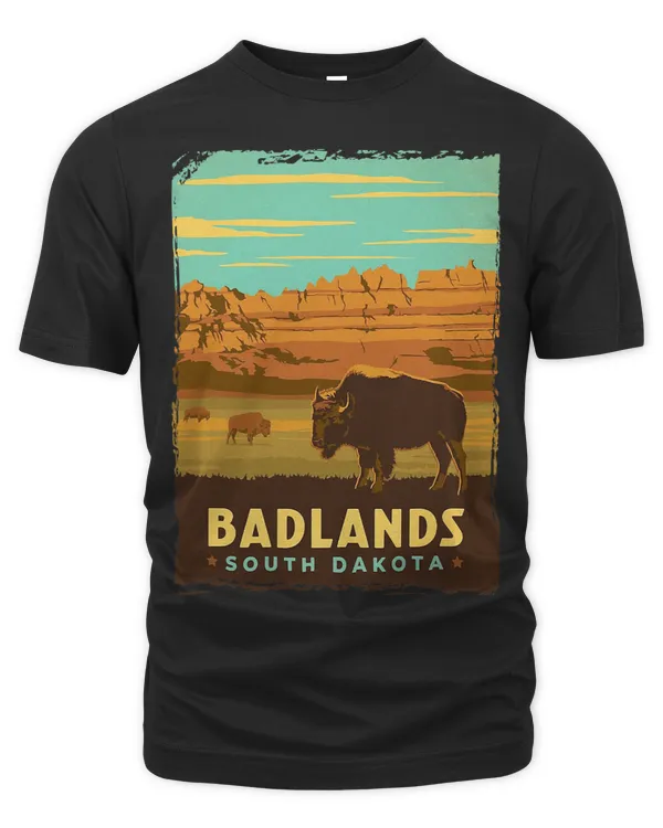 Vintage Bisons Buffalo on Badlands National Park Prairie