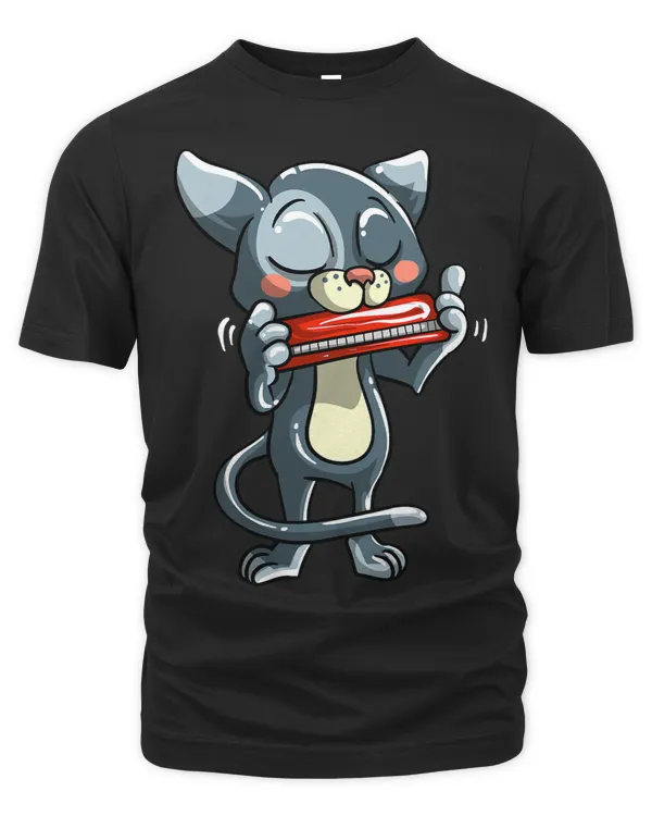 Funny Cat Playing Harmonica Cool Love Animal Musician Gift 1