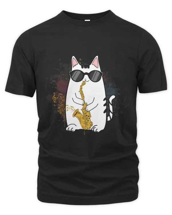 Funny Cat Wearing Sunglasses Playing Saxophone Gift 1