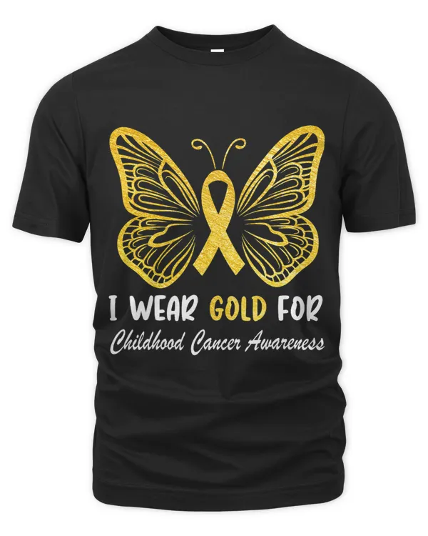 I Wear Gold For Childhood Cancer Awareness Golden Butterfly