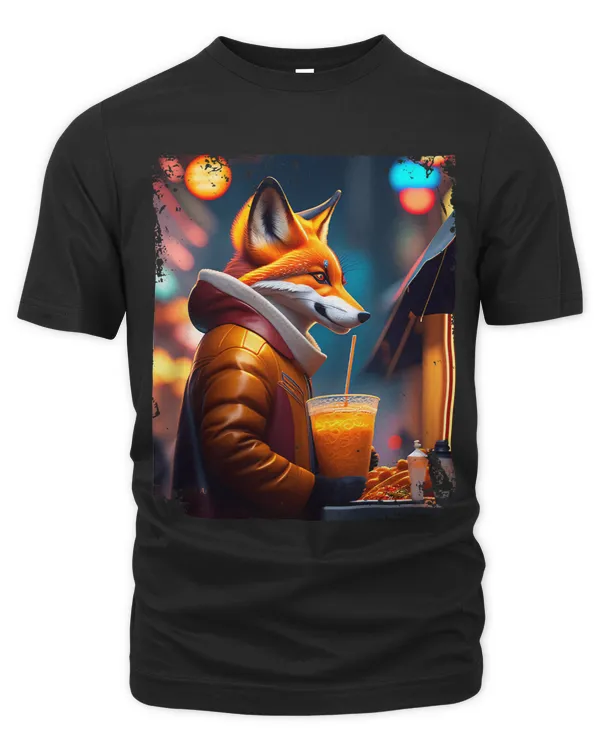Cyberpunk Vulpes Eating Ramen Cup with Straw Anthro Fox Art