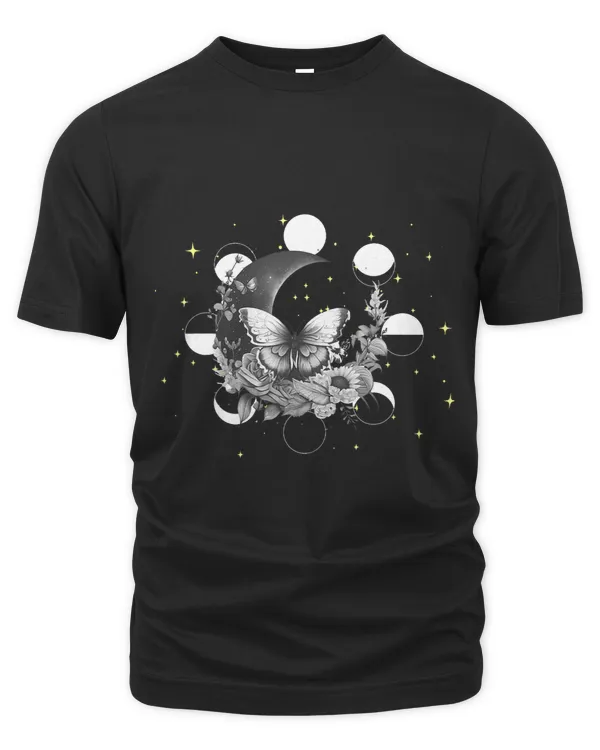 Celestial Moon Phases Night Moth Floral Moon and Stars