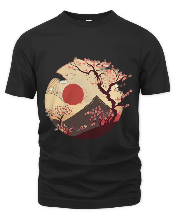 Cherry blossom tree japanese sun and mountain