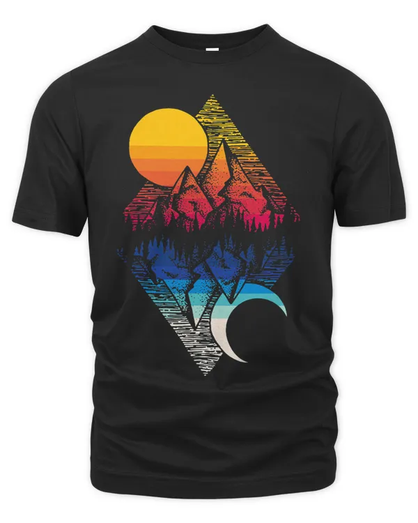 Geometric Mountain Art Sun And Moon Camping Lover Hiking