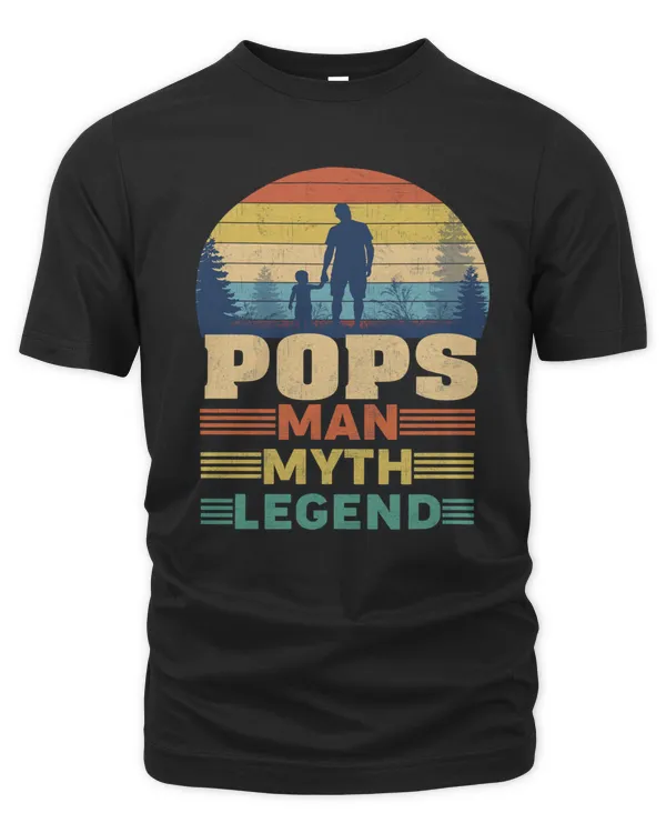 Fathers Day Pops The Man The Myth The Legend Sunset Vintage Gift For Fathers Day, Slogan T Shirt Ideal For Dad, Husband, Grandfather Gift