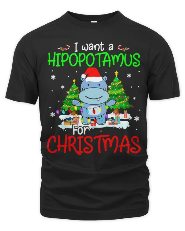 Hippo Pet I Want A Hippopotamus Cute Christmas Light Santa Hippo Lover