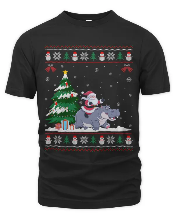 Hippo Pet Santa Riding Hippo Tree Lighting Christmas Pajama