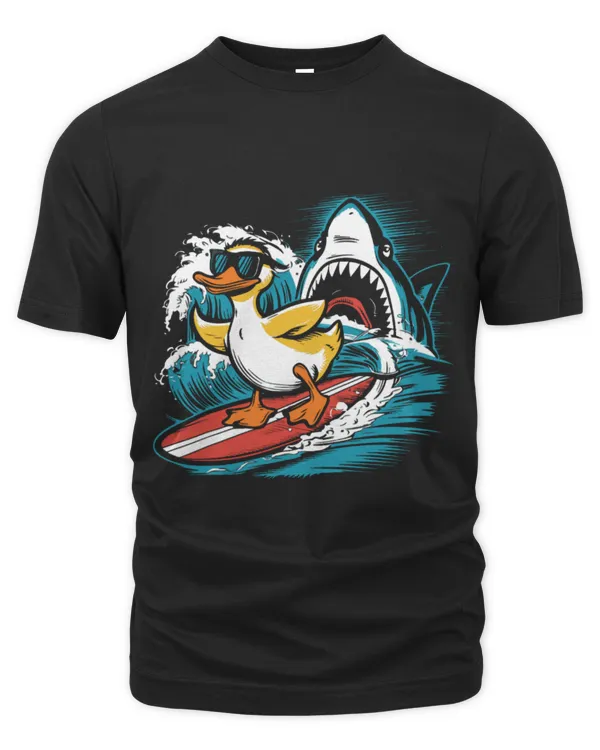 Shark Pet Funny Surfing Duck vs Shark Ocean Wave Surfboard Cool Surf