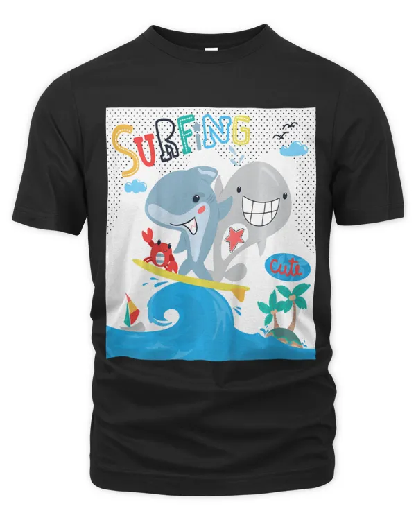 Shark Pet funny surfing with crab shark whale