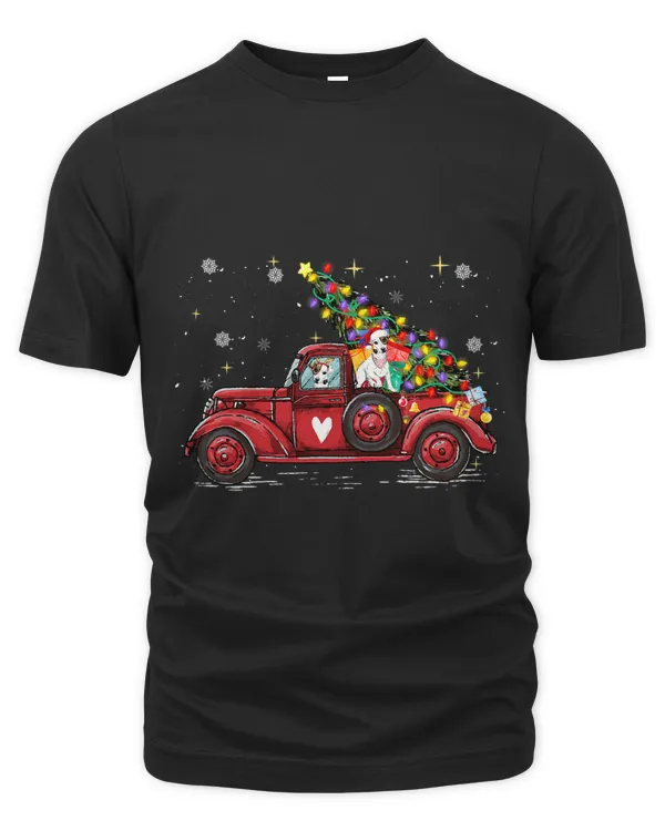 Jack Russel Dog Love Red Pickup Truck Christmas