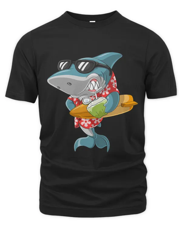Funny Shark Drinking Coconut Hawaiian Flower Summer Vacation