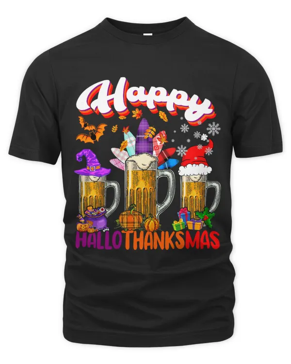 Happy Halloween Thanksgiving Christmas Three Glasses Of Beer86