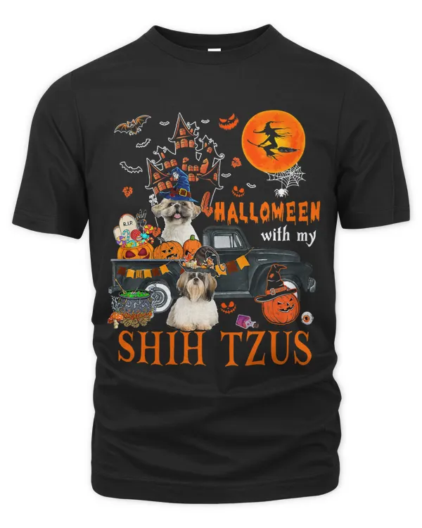 Halloween With My Shih Tzus On Pickup Truck Scary Pumpkins 74