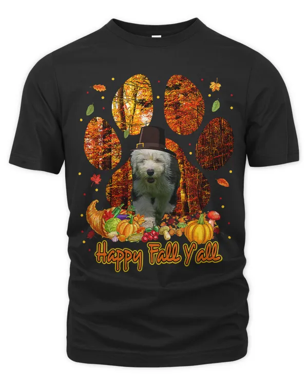 Its Fall Yall English Sheepdog Pilgrim Funny Thanksgiving151