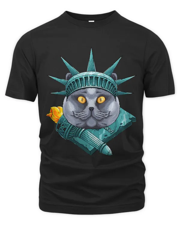 Statue Of Liberty British Shorthair 4th Of July USA America