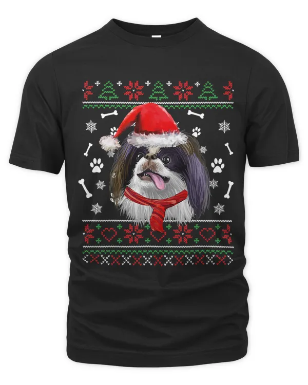 Ugly Sweater Christmas Japanese Chin Santa Hat Pajama Xmas