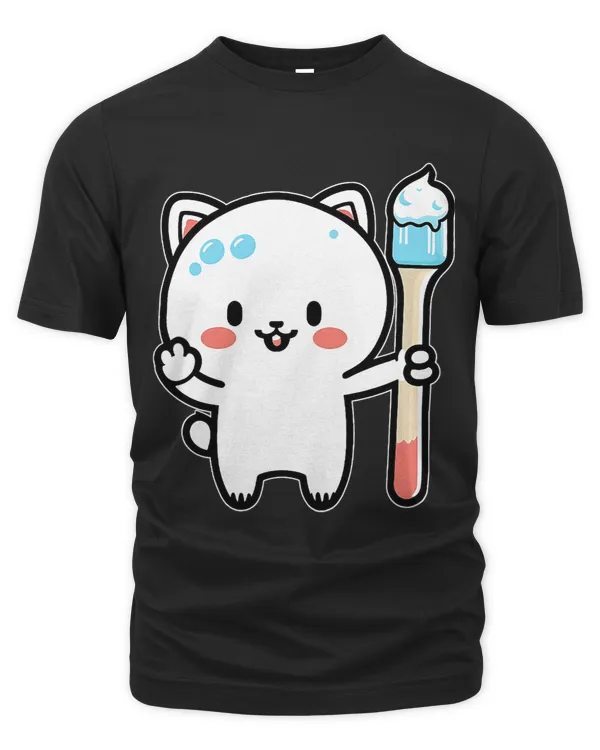 Kawaii Cat Holding A Toothbrush With Toothpaste