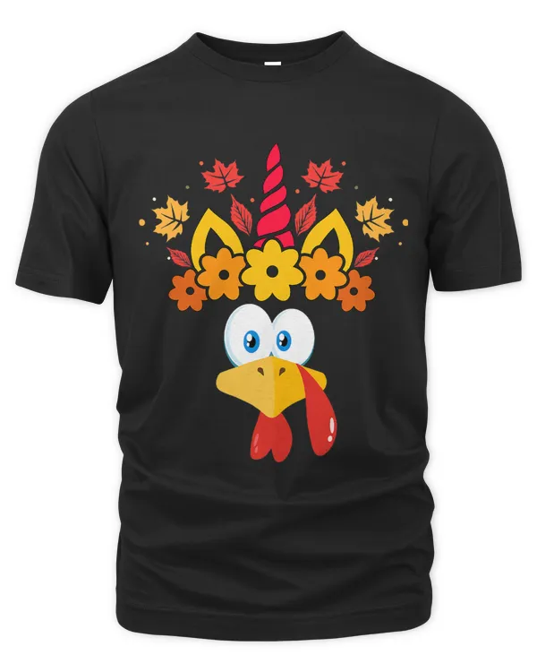 Funny Turkey Unicorn Face Girls Thanksgiving Kids