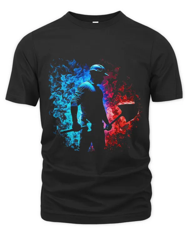 Construction Worker Flames Shovel Civil Engineering Retro Co