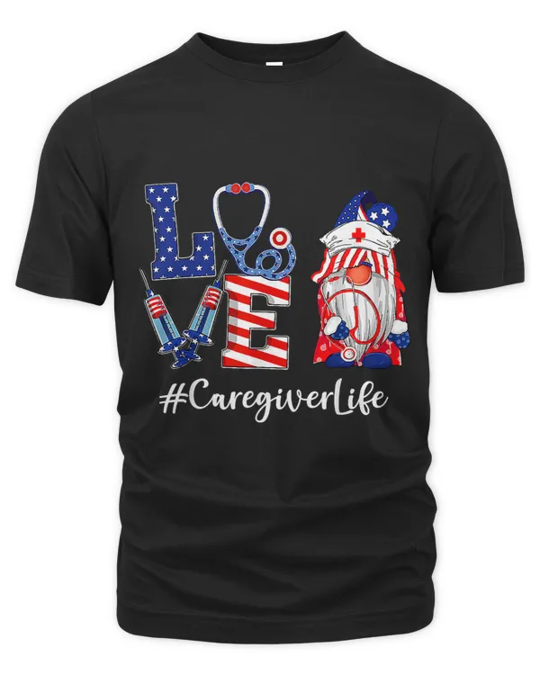 Love Caregiver Life Nurse Gnome American Flag 4th Of July