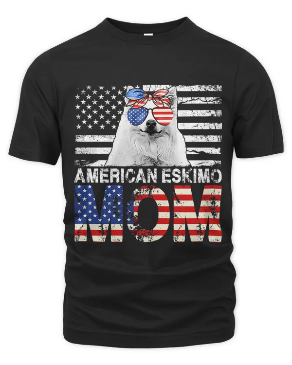 Womens Cool American Eskimo Mom USA Flag Patriotic Mothers Day
