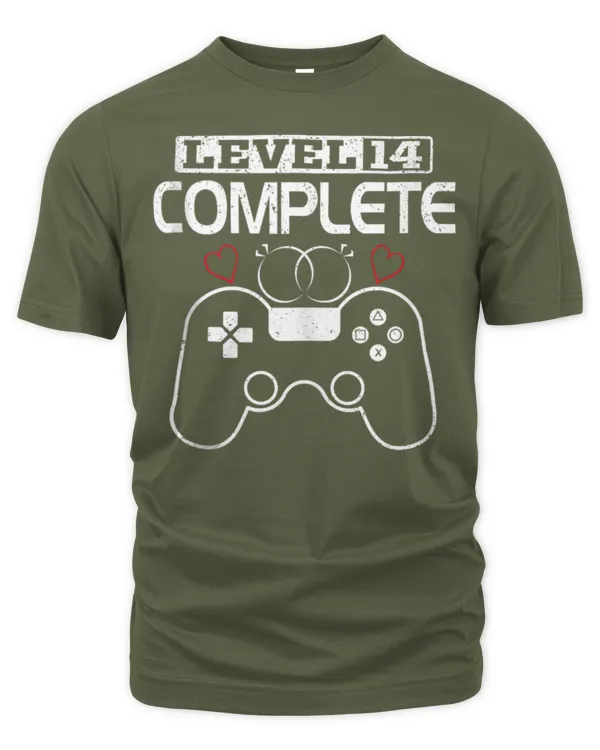Level 14 Complete 14 Years Wedding Anniversary Video Gamer Tee - Unisex Premium T-Shirt Unisex Premium T-Shirt
