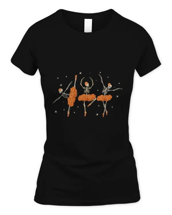 Dancing Skeleton Ballerina Ballet Dance Halloween Women Girl - Women's Soft Style Fitted T-Shirt Women's Soft Style Fitted T-Shirt