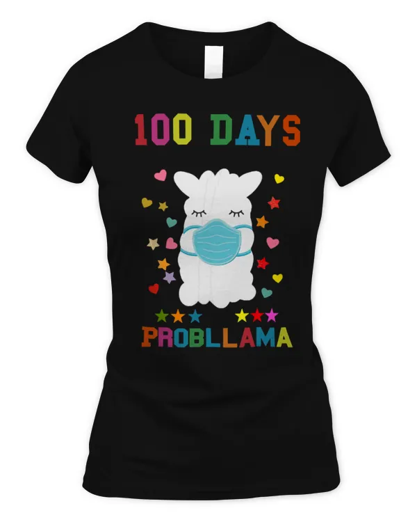 Llama Pet 100 Days of 1st Grade No Probllama Llama Mask Quarantine - Women's Soft Style Fitted T-Shirt Women's Soft Style Fitted T-Shirt