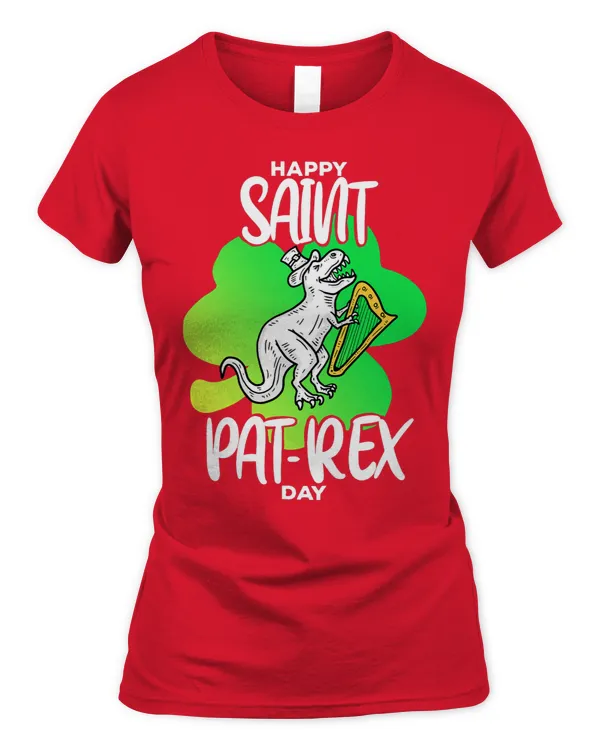 Happy St Patricks Day Leprechaun Dinosaur St Pat Trex Boys - Women's Soft Style Fitted T-Shirt Women's Soft Style Fitted T-Shirt