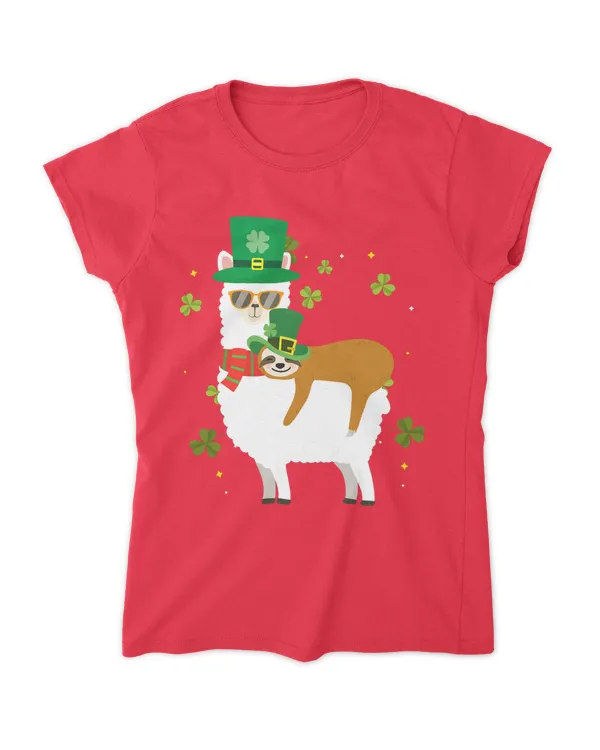 Sloth Leprechaun Riding Llama Funny Saint Patricks Day Gifts - Women's Soft Style Fitted T-Shirt Women's Soft Style Fitted T-Shirt