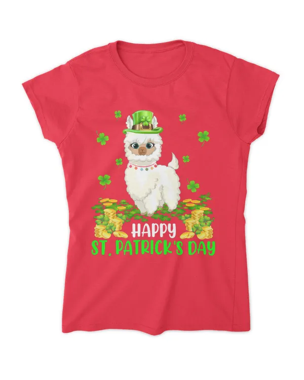 Happy St. Patrick Day Funny Shamrock Leprechaun Llama Lover - Women's Soft Style Fitted T-Shirt Women's Soft Style Fitted T-Shirt