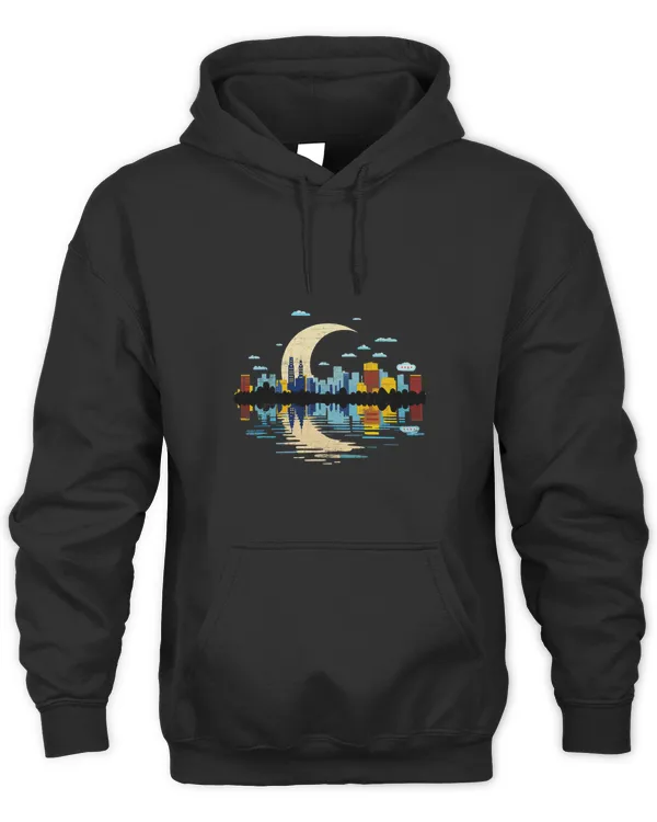 Chicago Flag Skyline at Night Crescent Moon Retro Designer