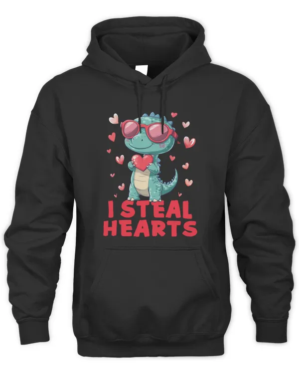 Kids Valentines Day I Steal Hearts Trex Dinosaur Toddler Boy Long Sleeve T-Shirt - Unisex Hoodie Unisex Hoodie