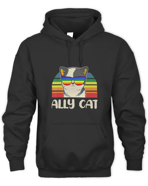Ally Cat Glasses Sunset Rainbow LGBT Gay Lesbian Trans Pride  T-Shirt